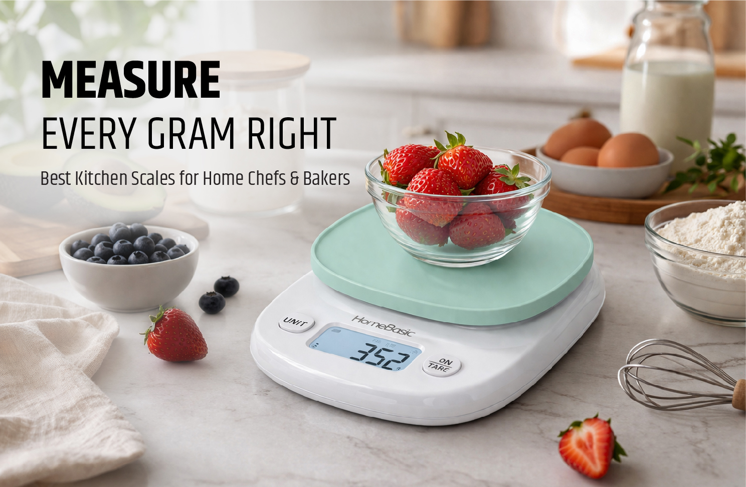 top-rated digital kitchen weighing scales by HomeBasic. Accurate, portable, and perfect for cooking, baking & dieting with 1g–5kg range.