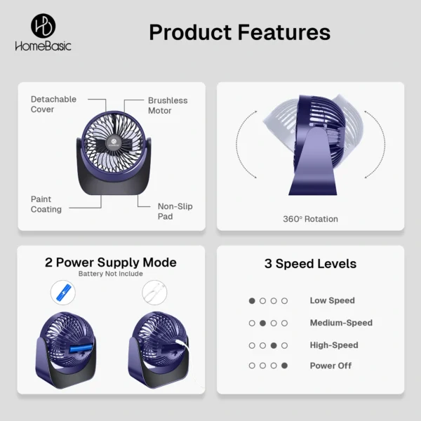 Rechargeable USB Desk Fan – Portable Fan