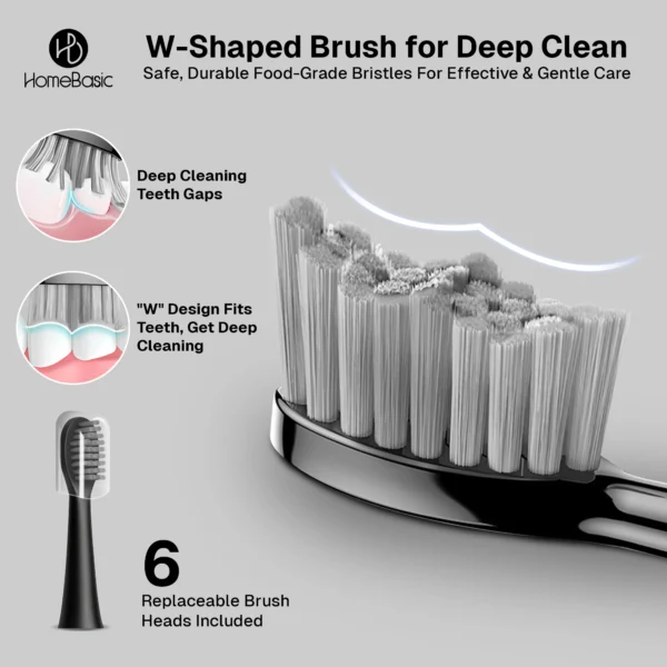 Electric Toothbrush – Sonic Shine, 6 Brush Heads, USB-C