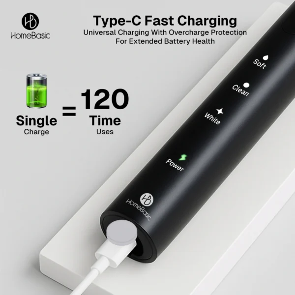Electric Toothbrush – Sonic Shine, 6 Brush Heads, USB-C