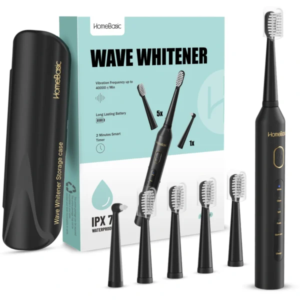 HomeBasic Sonic Rechargeable Toothbrush with 5 Cleaning Modes and Travel Case