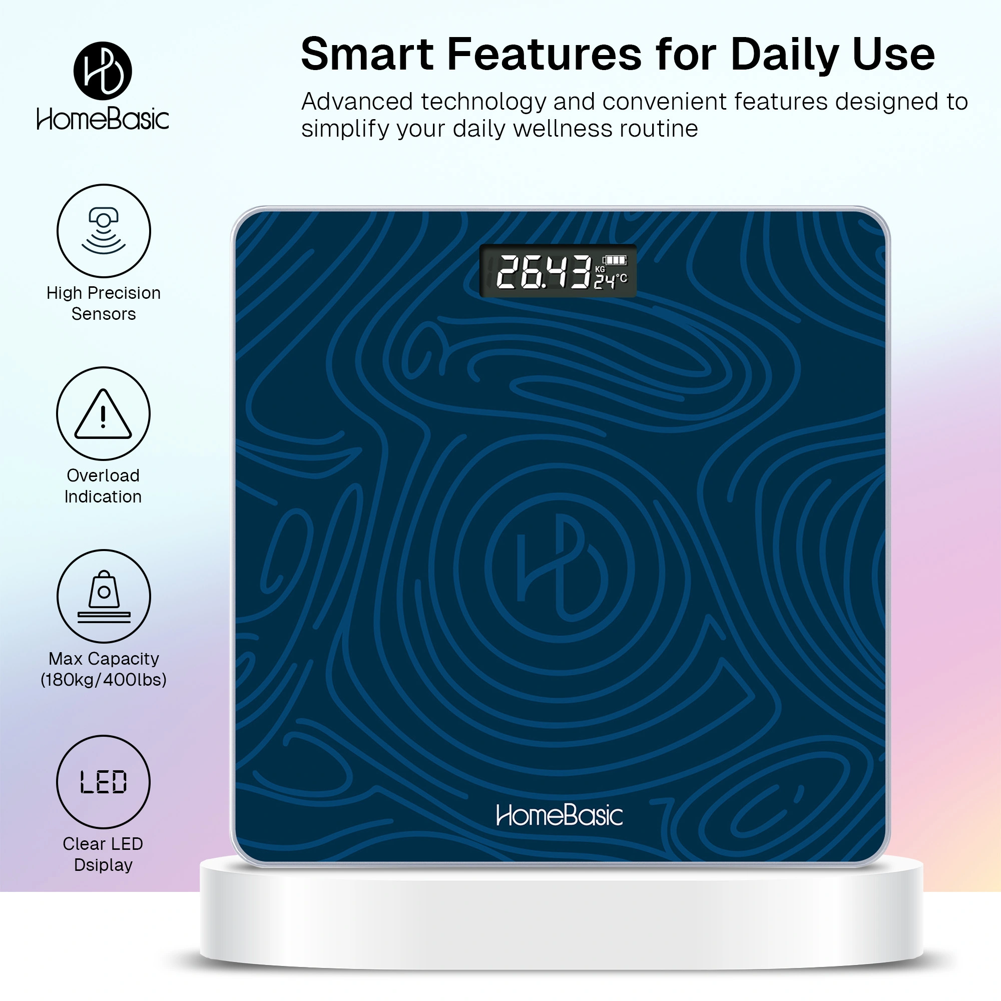 HomeBasic Digital Body Weighing Scale with 180kg capacity, high-precision sensors