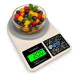 HomeBasic digital food scale in grey & beige. 5Kg max, 0.1g precision, tare function & multi-units