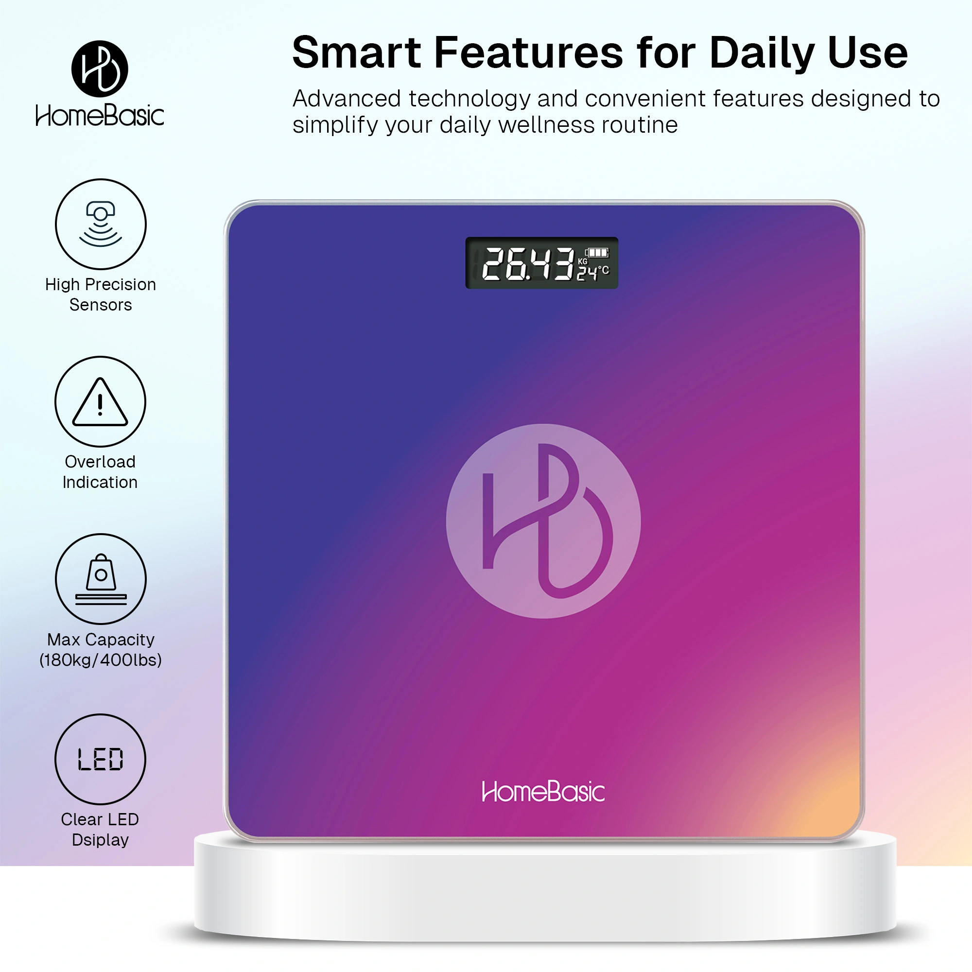 HomeBasic Digital Weight Machine for Body Weight with 180kg Capacity & LCD Display
