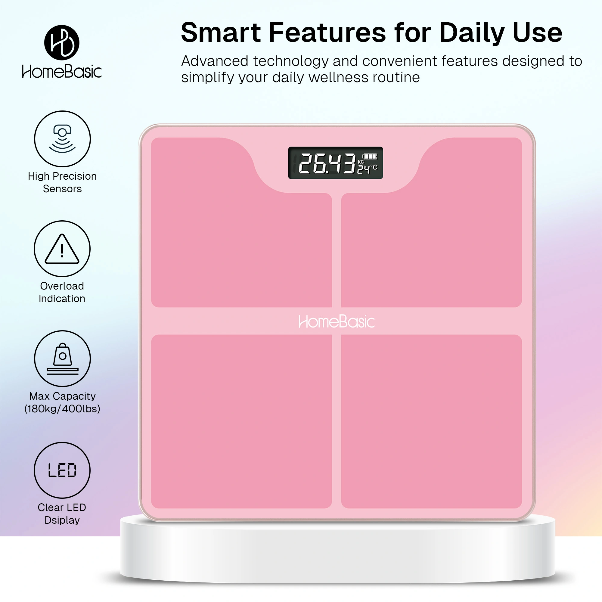 HomeBasic Body Weighing Scale with 180kg capacity, LCD display, step-on activation
