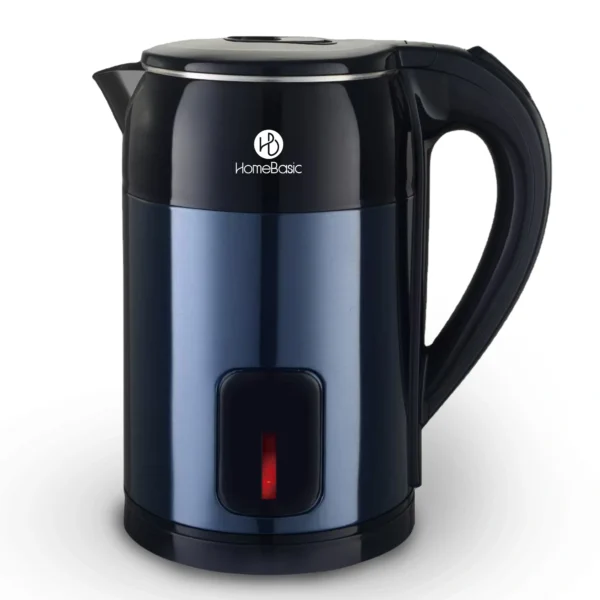 1.7L electric kettle with 1500W rapid boiling, cool touch exterior, locking lid, mesh filter, auto shut-off, overheat protection and 360° rotating base for quick tea and coffee.