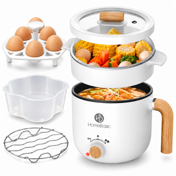 1.5L Multi-Function Electric Cooker – 600W, Stainless Steel Pot with Steam Rack & Egg Holder