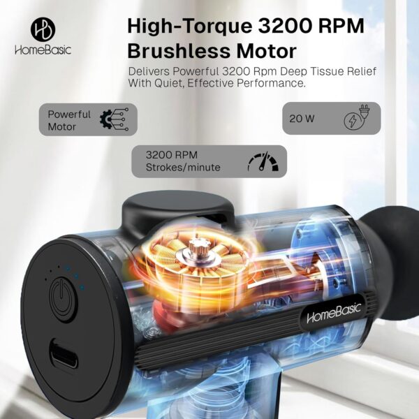 Muscle Mate massage gun with 8 heads, 6 speeds, 3200 RPM deep tissue percussion and USB‑C rechargeable battery for full body pain relief at home or gym