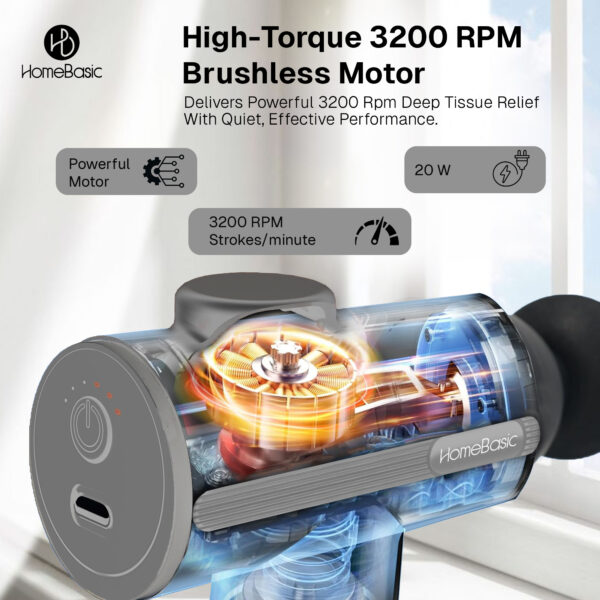Muscle Mate massage gun with 8 heads, 6 speeds, 3200 RPM deep tissue percussion and USB‑C rechargeable battery for full body pain relief at home or gym